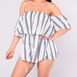 Off Shoulder Stripe Romper